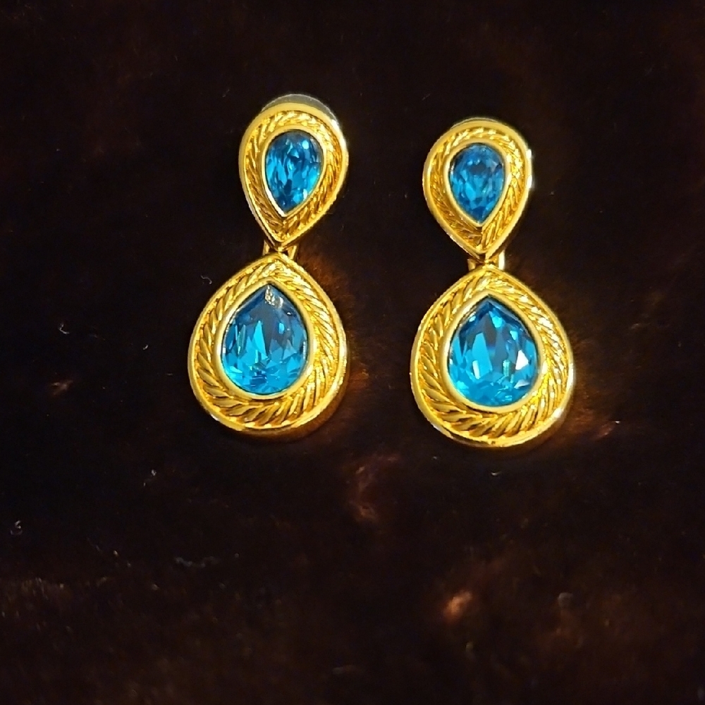 Swarovski Green and Gold Earrings with Intricate Designs